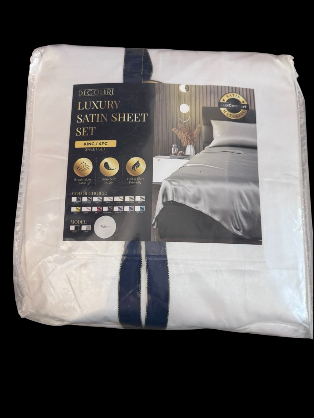Luxury Satin Sheet Set - White (King, 4pc)